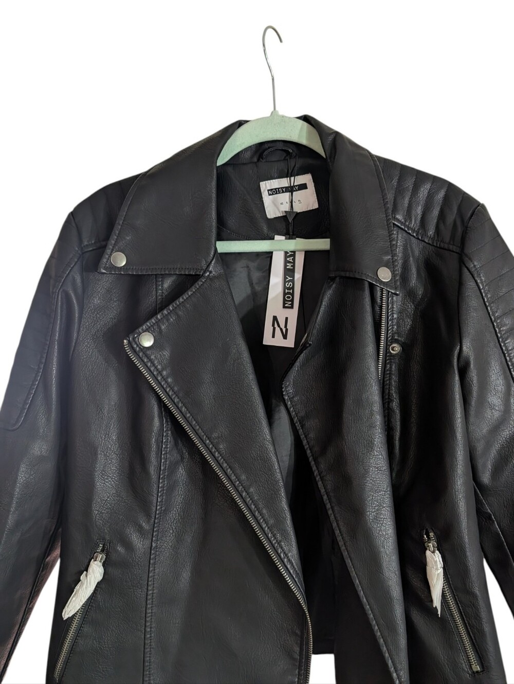 NWT Noisy May Rebel Faux Leather Moto Jacket Black XL - Picture 3 of 9